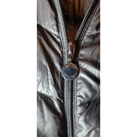Calvin Klein Down Puffer Long Jacket Medium Black Packable Quilted Hooded Zipped - Picture 3 of 5